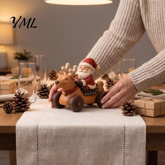 Christmas Tree Surround Ornaments Santa Claus And Reindeer Figurine, Resin Elk Car Ornament, Retro Handmade Wood Look Desk Decor Style Desktop