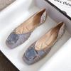 Туфли с квадратным носком для женщин Слипоны Синие Женские Балетки Тренды 2025 Хлопок Дизайнерские Роскошные Y2k Мода Эстетика Повседневные 39 Новинка
