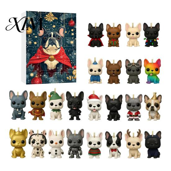 Fun Holiday Surprise Toys Bulldog Advent Calendar 2026, 24 Days Acrylic Puppy Ornaments Christmas Countdown Calendar, Tree Hanging Decor 2D