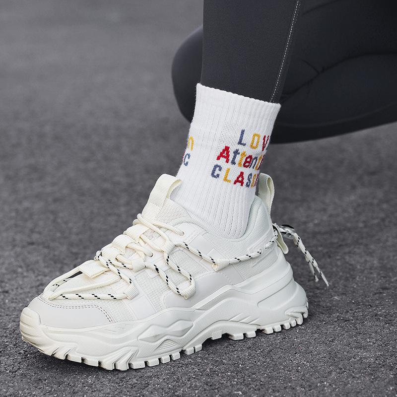 Женские кроссовки для папы на толстой подошве в спортивном стиле, дышащие, модные, с низким верхом, с перекрестными шнурками, на танкетке, для бега, кроссовки