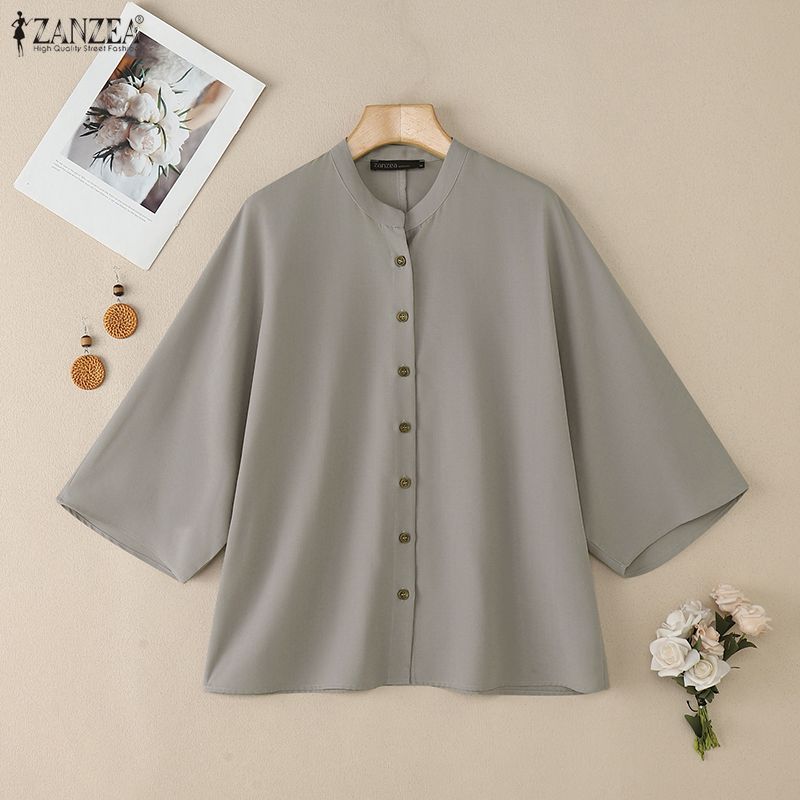 ZANZEA Women Round Neck Loose Casual 3/4 Sleeve Blouse