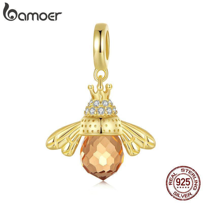 BAMOER Classic New 925 Sterling Silver Orange Wing Animal Bee Pendants Fit Bracelet