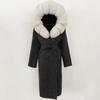 OFTBUY Зимнее женское пальто из натурального лисьего меха с капюшоном и съемным воротником Двусторонняя шерстяная куртка Длинная повседневная элегантная верхняя одежда