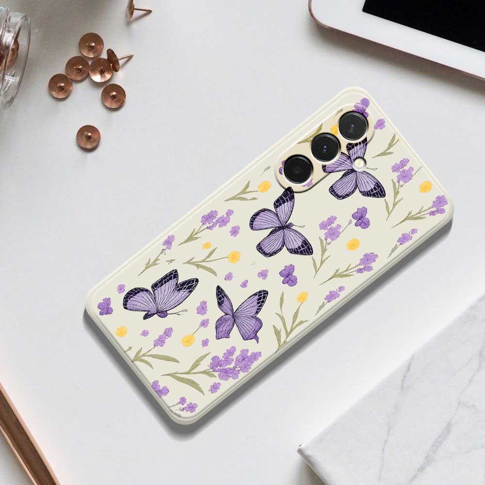 For Samsung Galaxy A36 5G Case Purple Butterflies Pattern Printing Straight Edge TPU Phone Back Cover