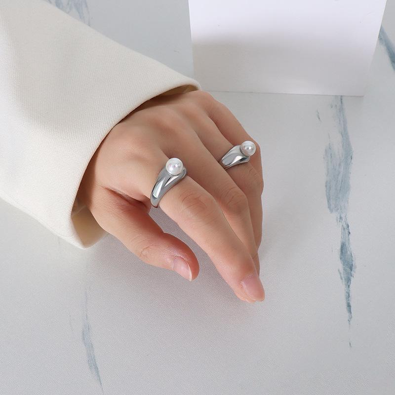 Кольцо из титана с французским жемчугом в стиле ретро, позолоченное 18 карат — простое, элегантное, в стиле Ins