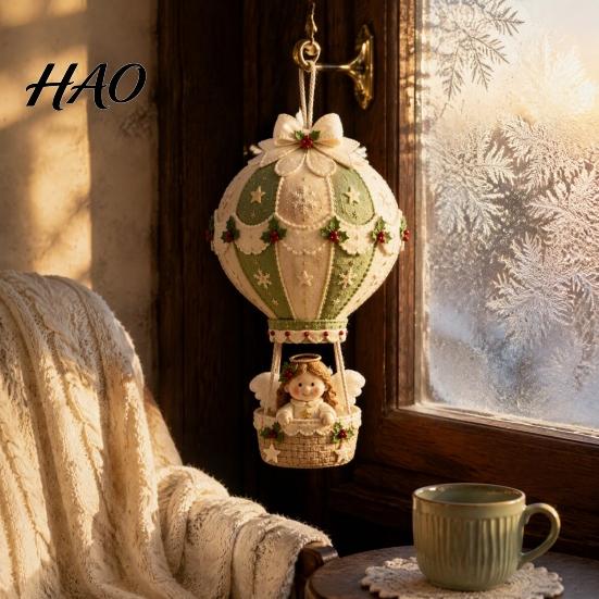Holiday Handmade Gift Sets DIY Christmas Hot Air Balloon Hanging Ornament Kit, 3D Fabric Craft Festive Home Decor Ornaments Project with Santa