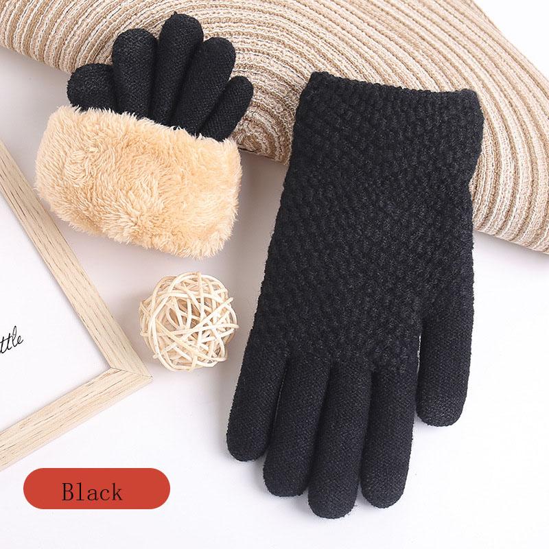 Women's Knitted Gloves For Winter Warm Cold Protection Plus Velvet Double Layer Thicken Outdoor Cycling Touch Screen Glove