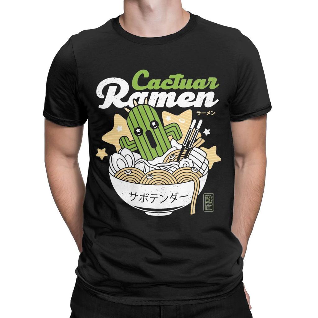 Мужская футболка Final Fantasy Cactuar Ramen Повседневная футболка из чистого хлопка с коротким рукавом Футболка с круглым вырезом Одежда больших размеров