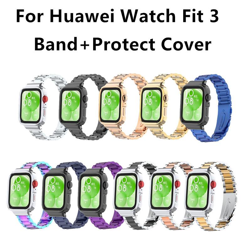 Защитный чехол из нержавеющей стали для смарт-часов Huawei Watch Fit 3, металлический браслет для huawei watch fit3 Band+Protect Cover