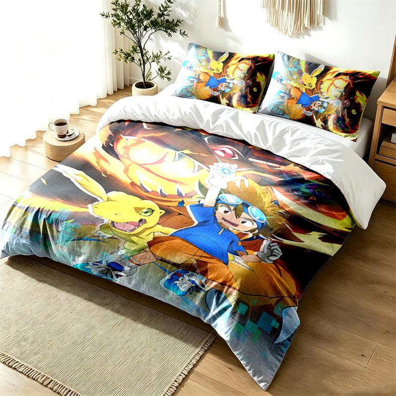 Digimon 3pc Duvet Cover Set Simple Modern Bedding Set Wrinkle Resistant Soft Fabric All Season Use a perfect gift