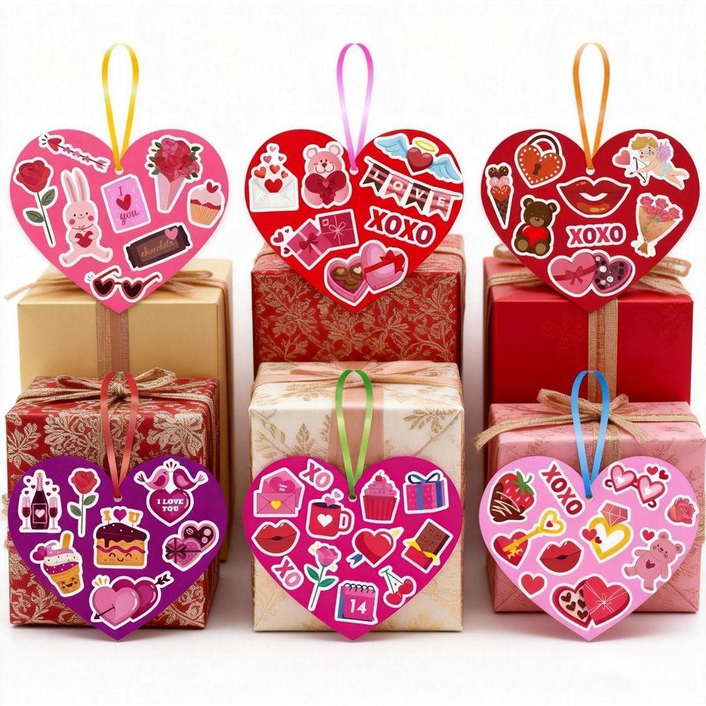 Colorful Heart Shape Valentine's Day Gift Card Confession Gift Set DIY Greeting Cards Cartoon Handmade Cookies Tags