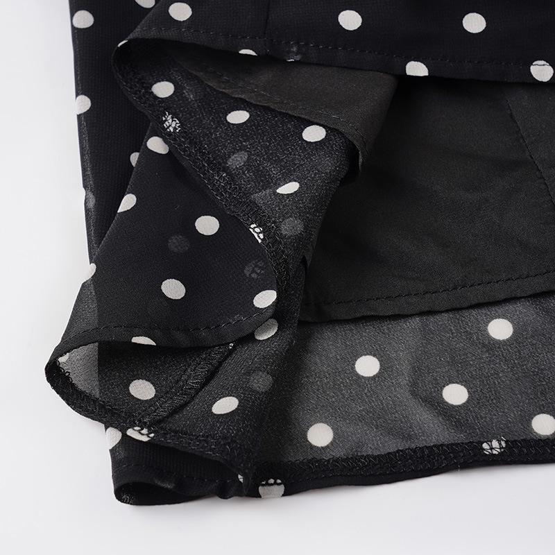 Платье А-силуэта с V-образным вырезом в горошек в стиле Хепберн с кружевом: Тонкая, Элегантная Короткая Юбка