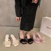 French Small Sandals, Women's Shoes, Spring and Summer 2025 New Thick Heels, Not Tired Feet, Evening Breeze Square Head One-word Slippers
