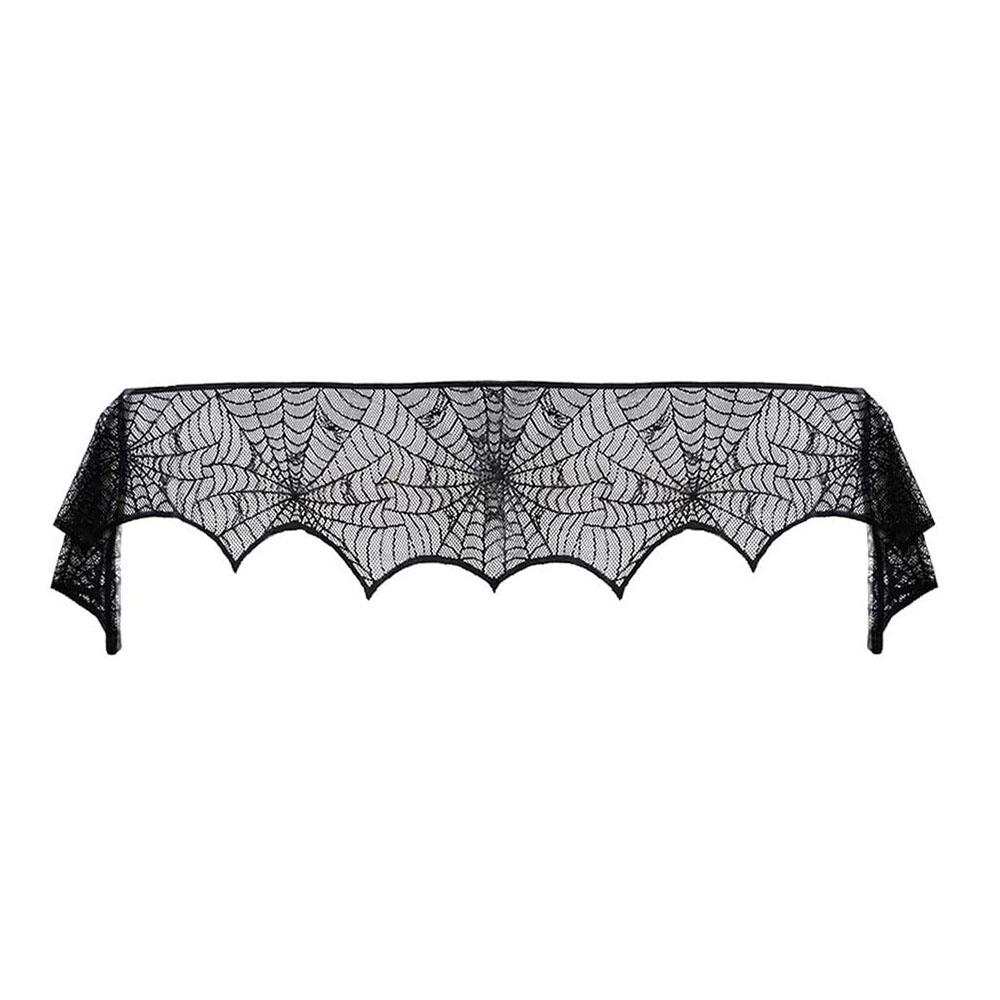 Halloween Decorations Props Black Lace Spiderweb Fireplace Mantle Scarf Cover