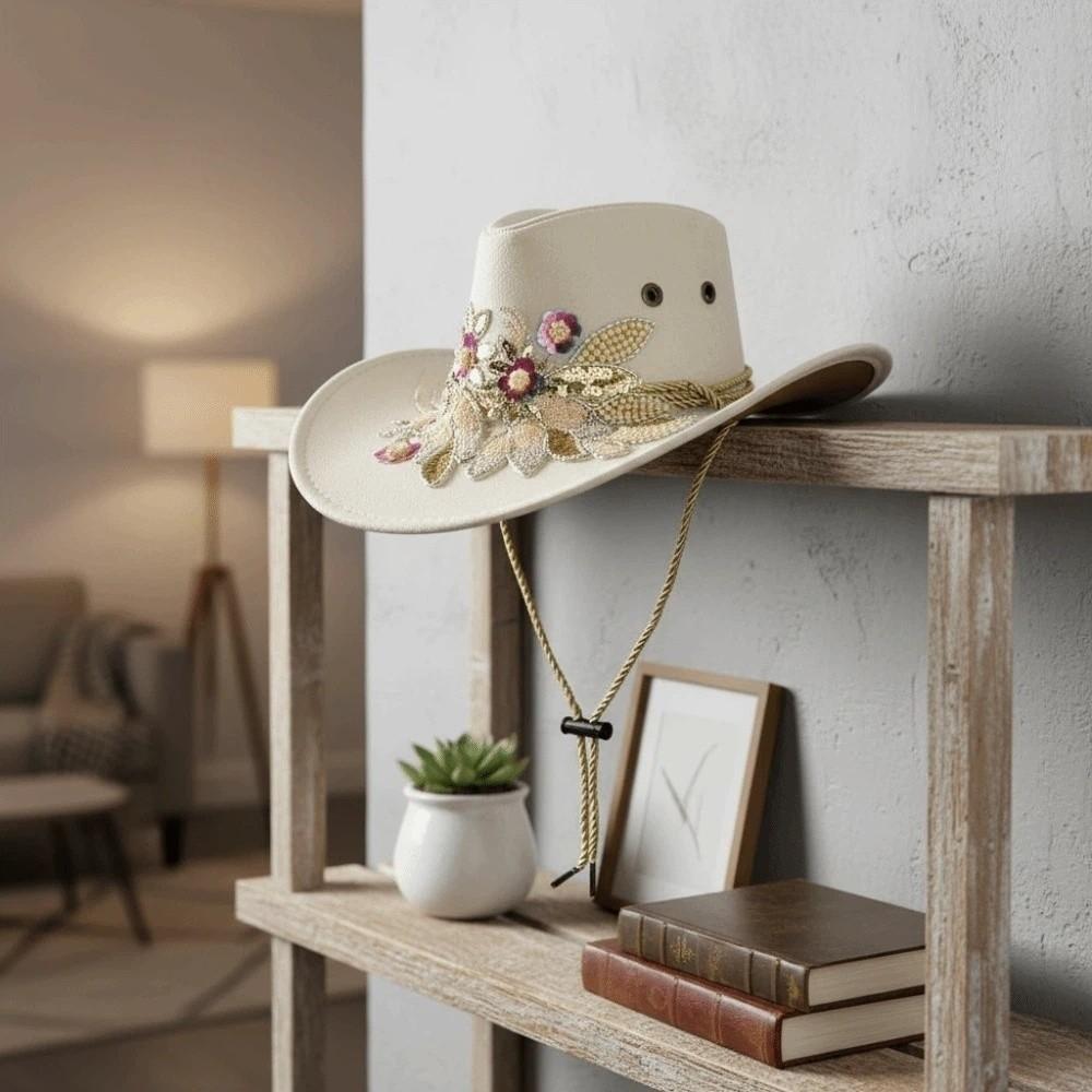 Embroidered Sun Protection Knight Hat Wide Brim Cowgirls Visor Cap  Horseback Riding