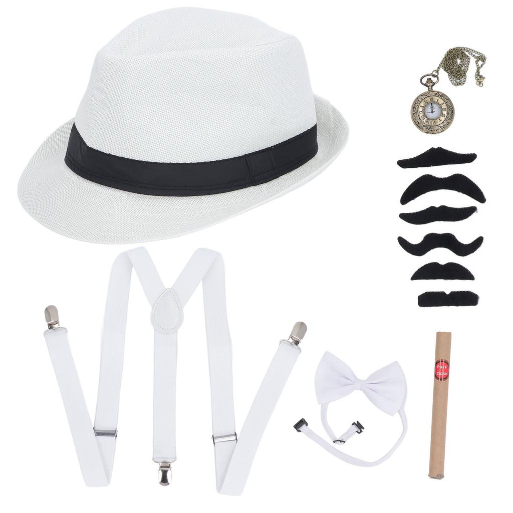 Костюм дедушки 1920-х годов, комплект со шляпой, карманными часами, поддельными сигарами, подтяжками, бородой, галстуком-бабочкой, 100 дней