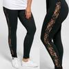 Plus Size Sexy Women Holllow Out Lace Leggings Sexy High Waist Bandage Pants Insert Sheer Leggings Viscose Elastane