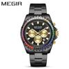 MEGIR Fashion Diamond Inlaid Rainbow Dial Watches Waterproof Luminous Calendar Multifunctional Quartz Watches