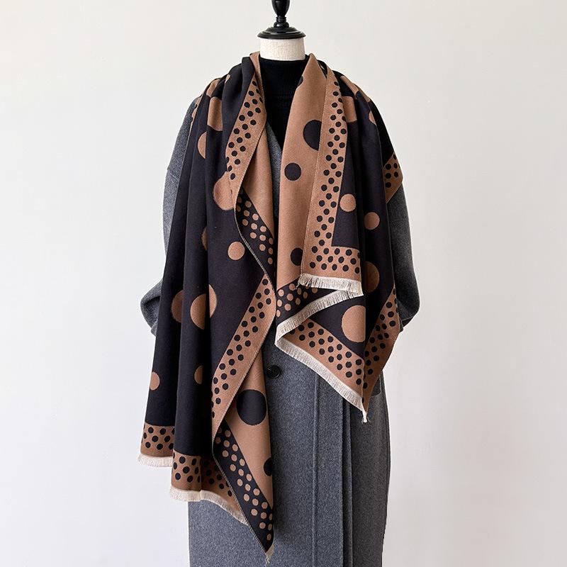 Korean Version Of Polka Dot Girl Style Double-Sided Two-Color Imitation Cashmere Scarf Winter High-End Temperament Warm Shawl