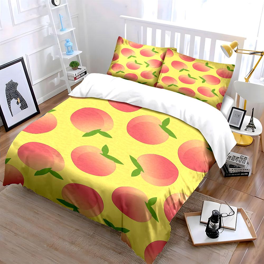 Peach Print Bedding Set Bedding Duvet Cover Set Duvet Cover Pillowcases  (1 * Duvet Cover 2 * Pillowcases, without duvet insert)