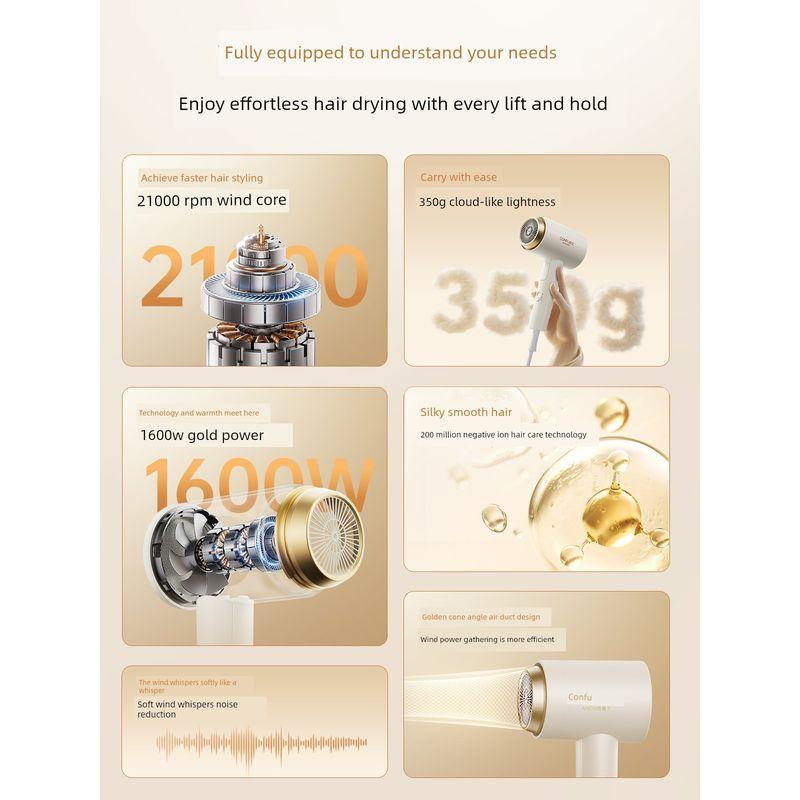 Kangfu Hair Dryer for Home Use, Negative Ion Hair Care, High-Power Quick-Drying, Foldable Hair Dryer for Dormitories and Students