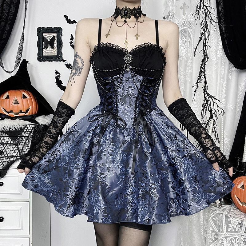 Gothic Dark Two-Color Jacquard Sling Dress & Lolita Cardigan Set