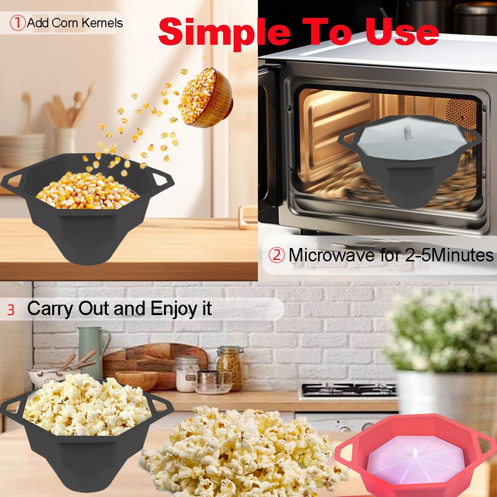 1шт силиконовая миска для попкорна в микроволновой печи, самодельная попкорница с крышкой, миска для попкорна, самодельные цветные кухонные принадлежности для выпечки большой емкости