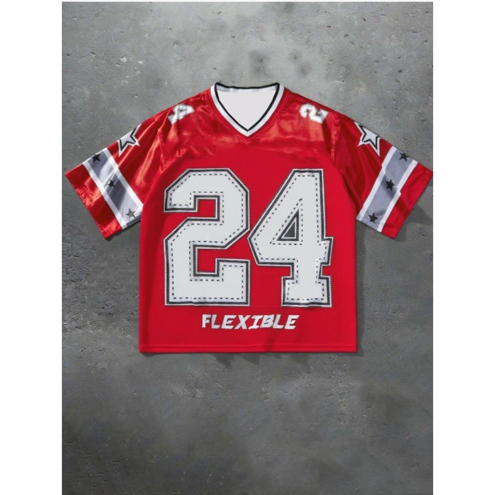 Мужская модная футболка с V-образным вырезом, коротким рукавом и принтом №24, летняя футболка с графикой, бейсбольные майки, больших размеров rt