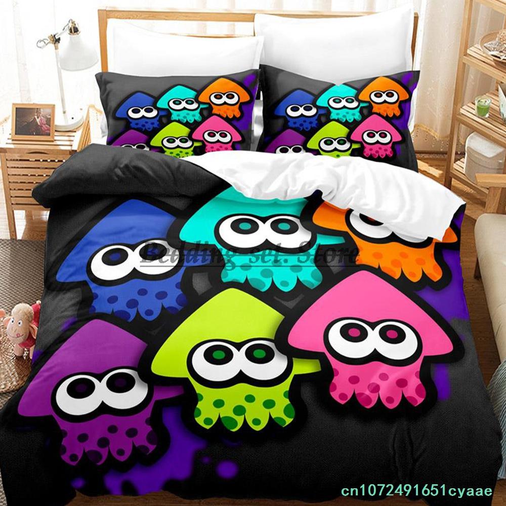 Игровой набор постельного белья Splatoon 3 Инклинг Кальмар Односпальный Двуспальный Полный Queen King Размерный Постельный Комплект Взрослый Детская Спальня Комплекты Пододеяльников