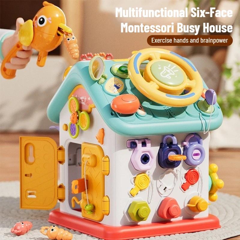 Игрушка руль для детей 1-2 лет, развивающая мелкую моторику, Монтессори, для раннего развития, развивающие пазлы, развивающая игрушка «Занятый дом»