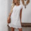 Белое кружевное повседневное летнее платье для женщин, свободного кроя, с рукавами-фонариками, цельное