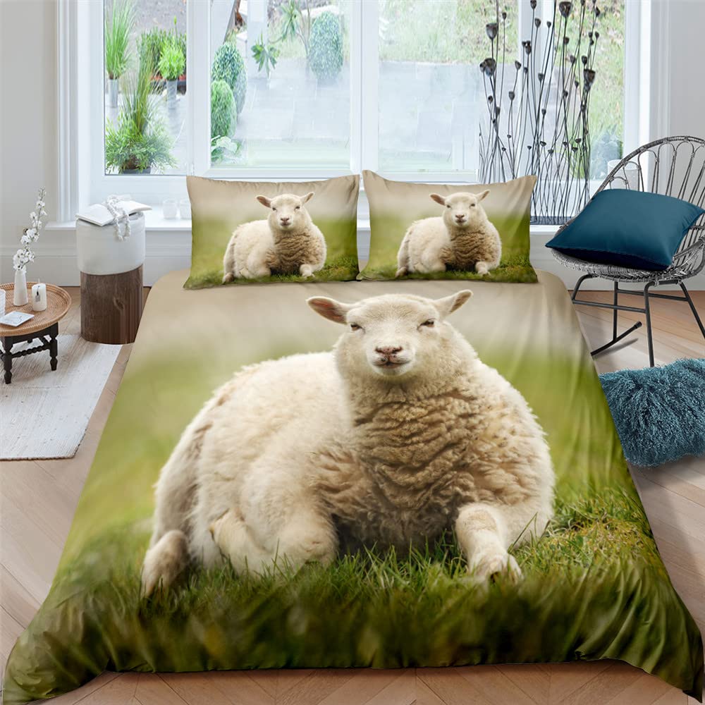 Комплект постельного белья Funny Sheep King Queen с изображением животных из фермы, пододеяльник с белыми маленькими овечками, 2/3 предмета из полиэстера, пододеяльник