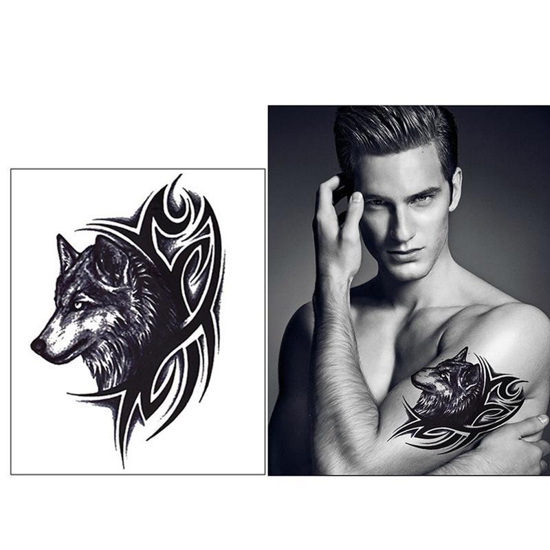1pc Wolf Head Pattern Removable Temporary Tattoo Stickers For Women Men Body Waist Waterproof Fake Month Arm Tatto Body Art