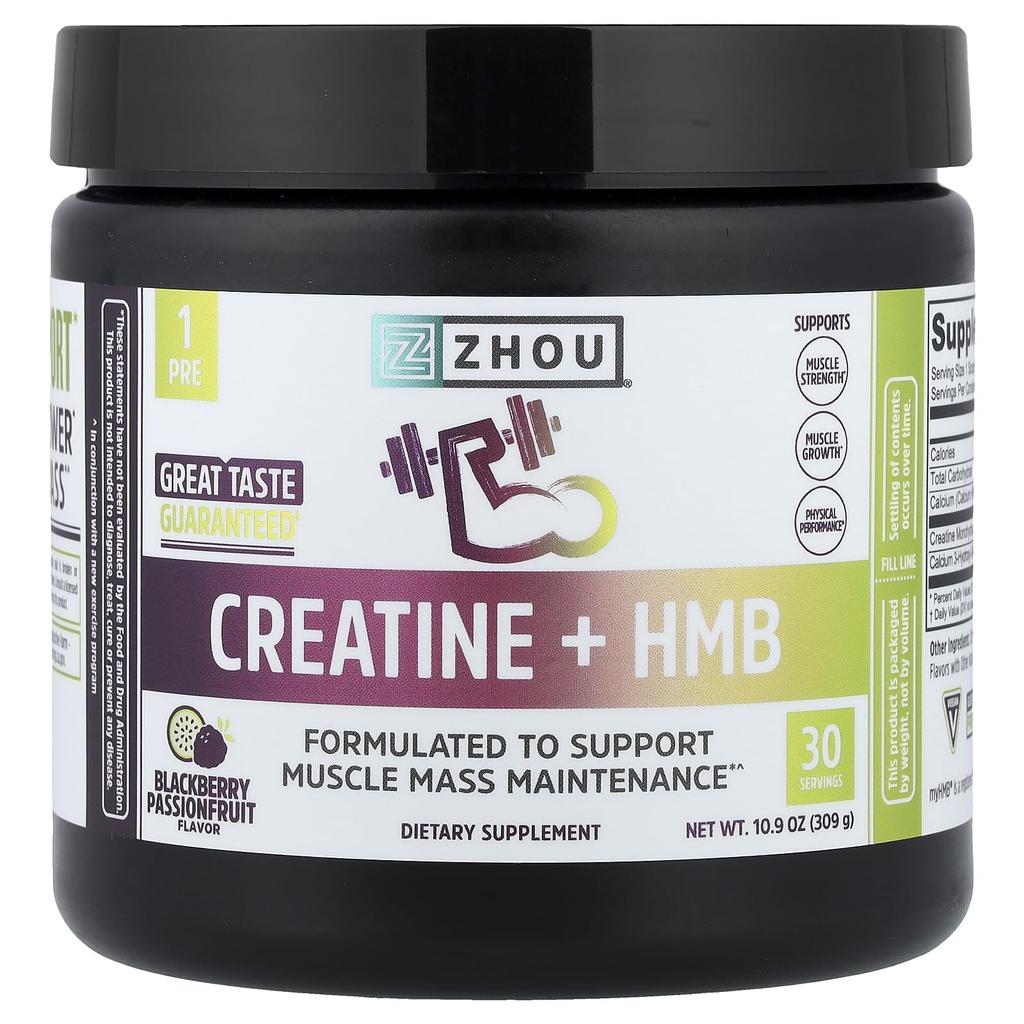 Zhou Nutrition, Creatine, HMB, Blackberry Passionfruit, 309g (10.9oz)