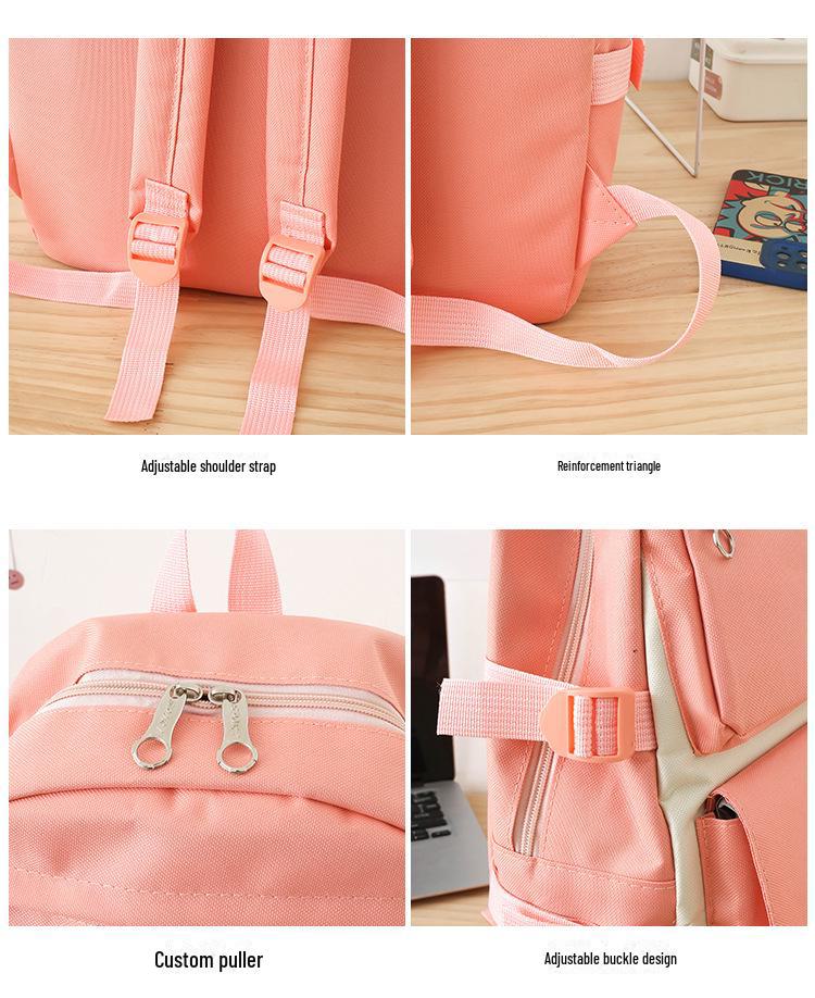 High-End Canvas Backpack for Junior High School Girls - Four-Piece Set