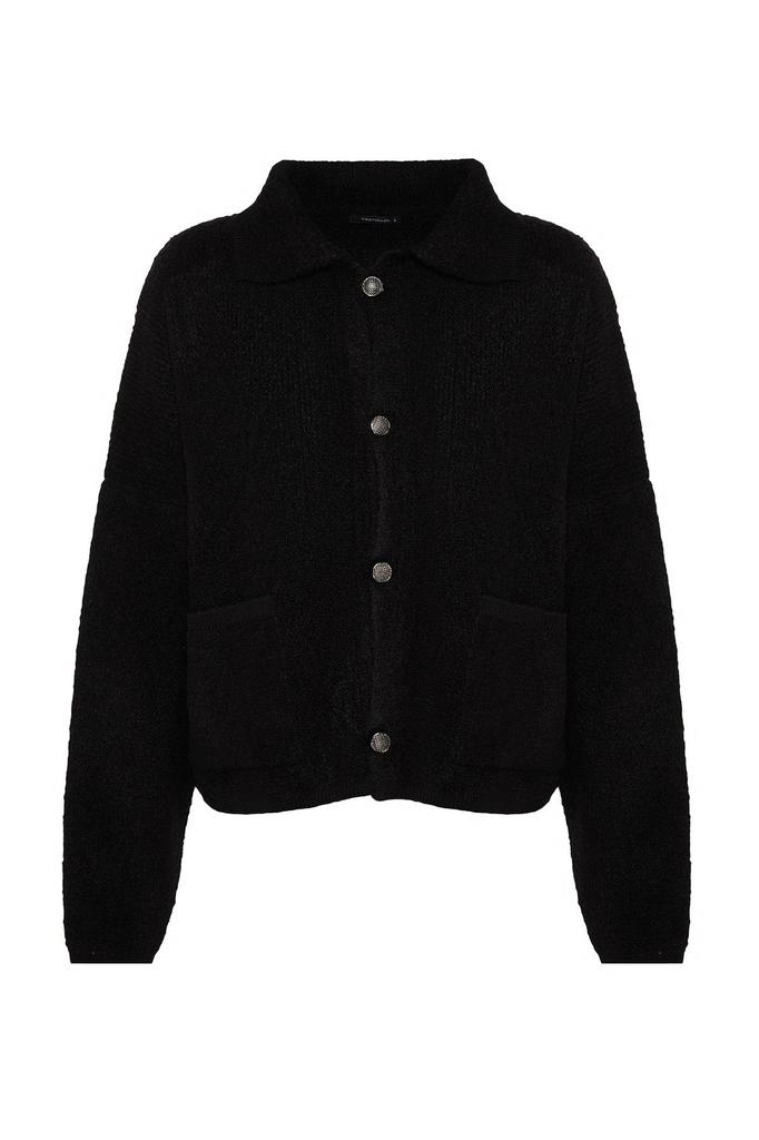 Женский модный стильный кардиган из норки, широкий крой с воротником-поло, трикотаж, кардиган из букле