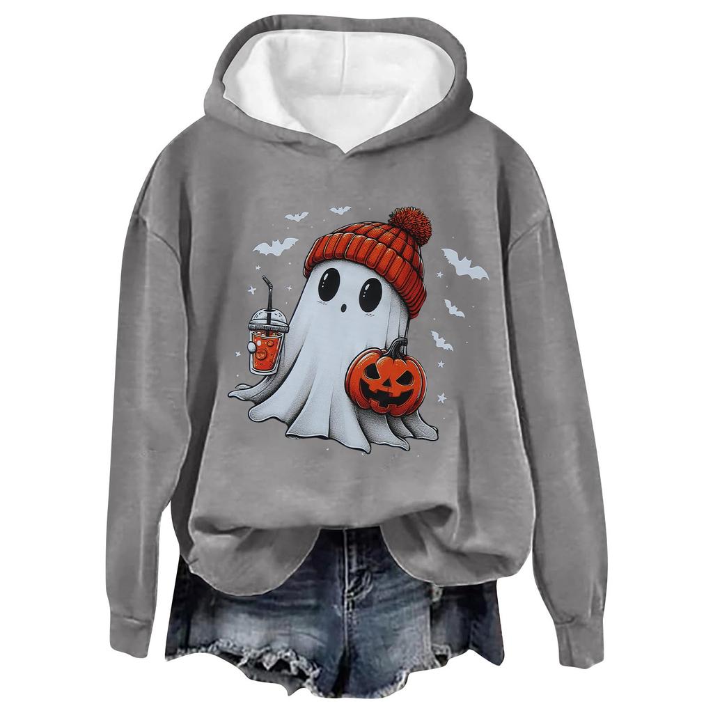 Женская модная повседневная толстовка с длинными рукавами и капюшоном на Хэллоуин с принтом призрачных букв
