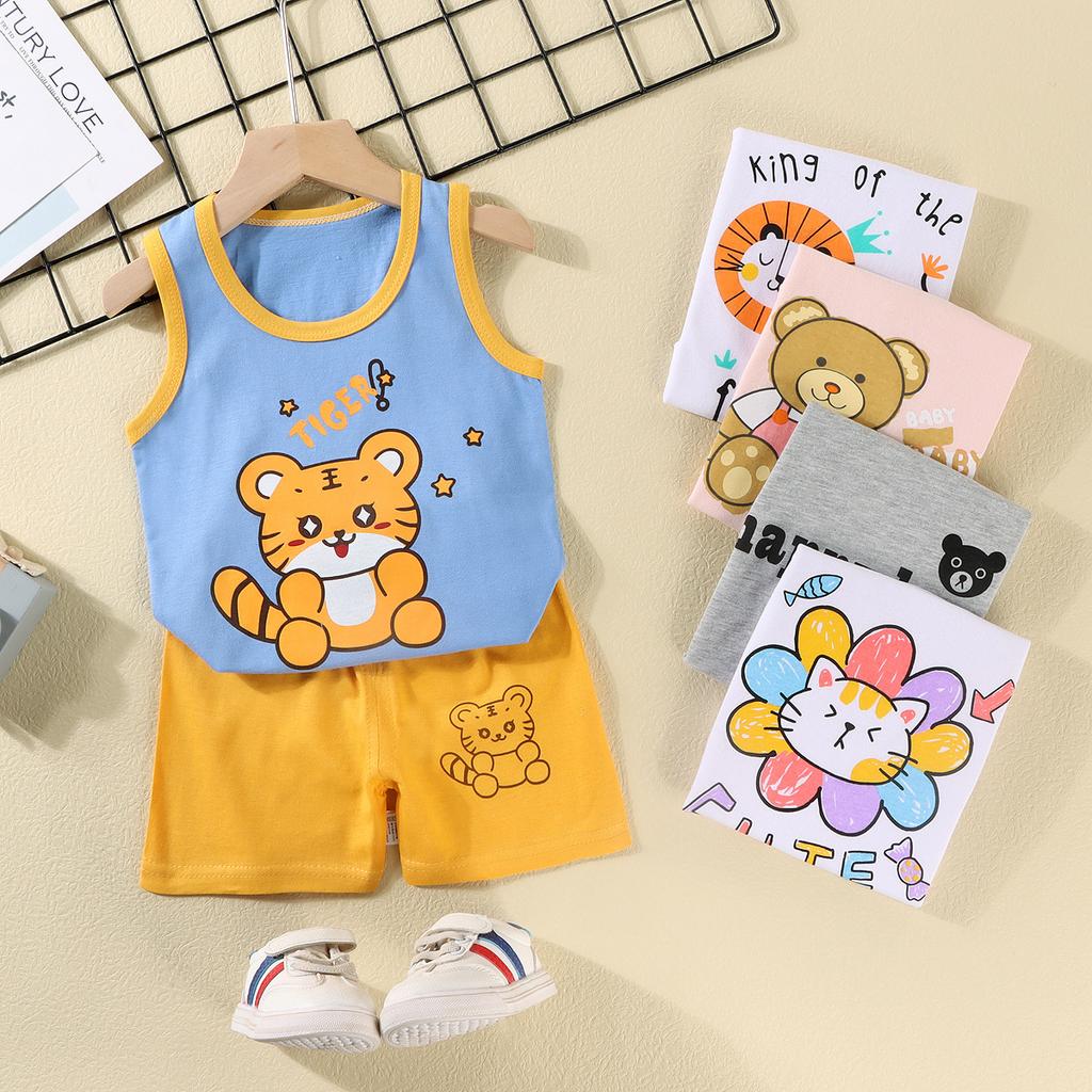 Children's Vest Suit Summer Girls Shorts Clothes Baby Korean Boys Sleeveless Suit Children's Clothing