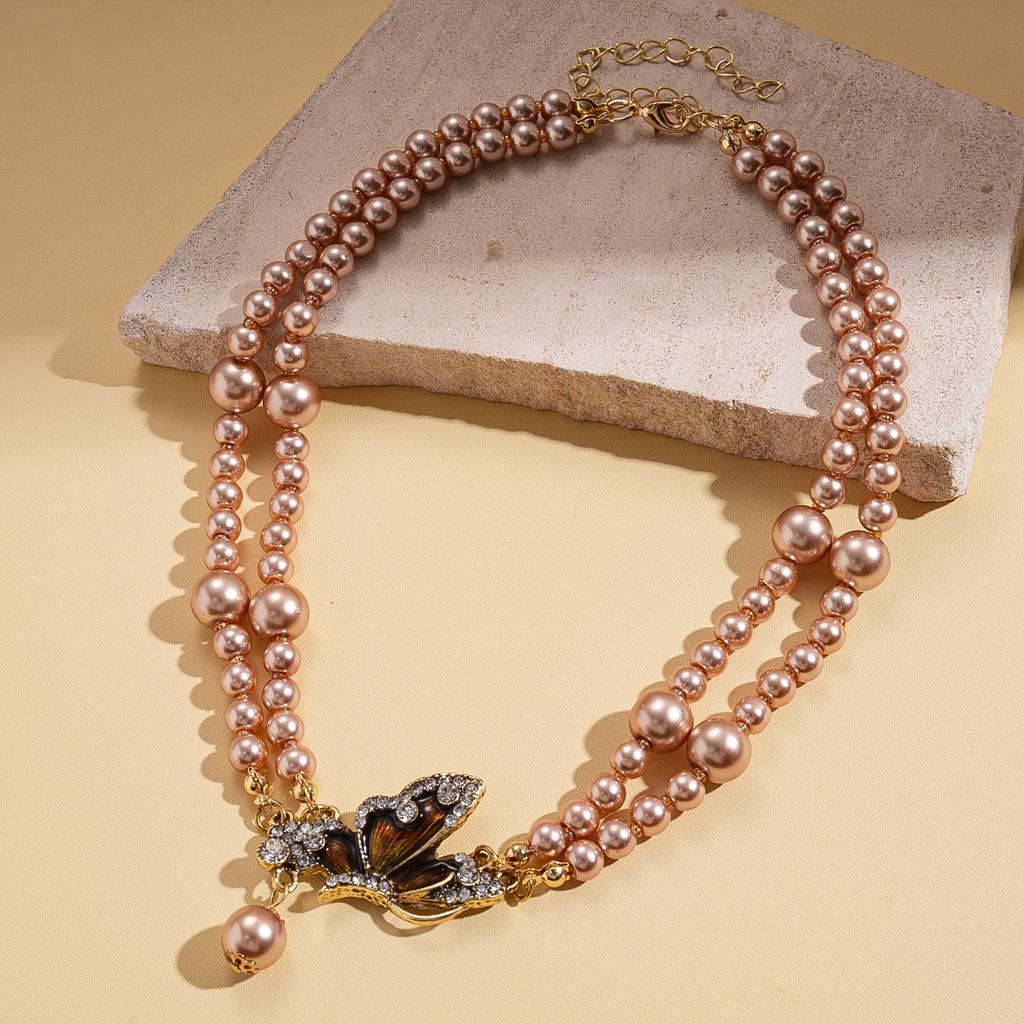 European and American Geometric Round Flower Pearl Necklace Niche Design Sense Collarbone Chain Personality Temperament Retro Necklace