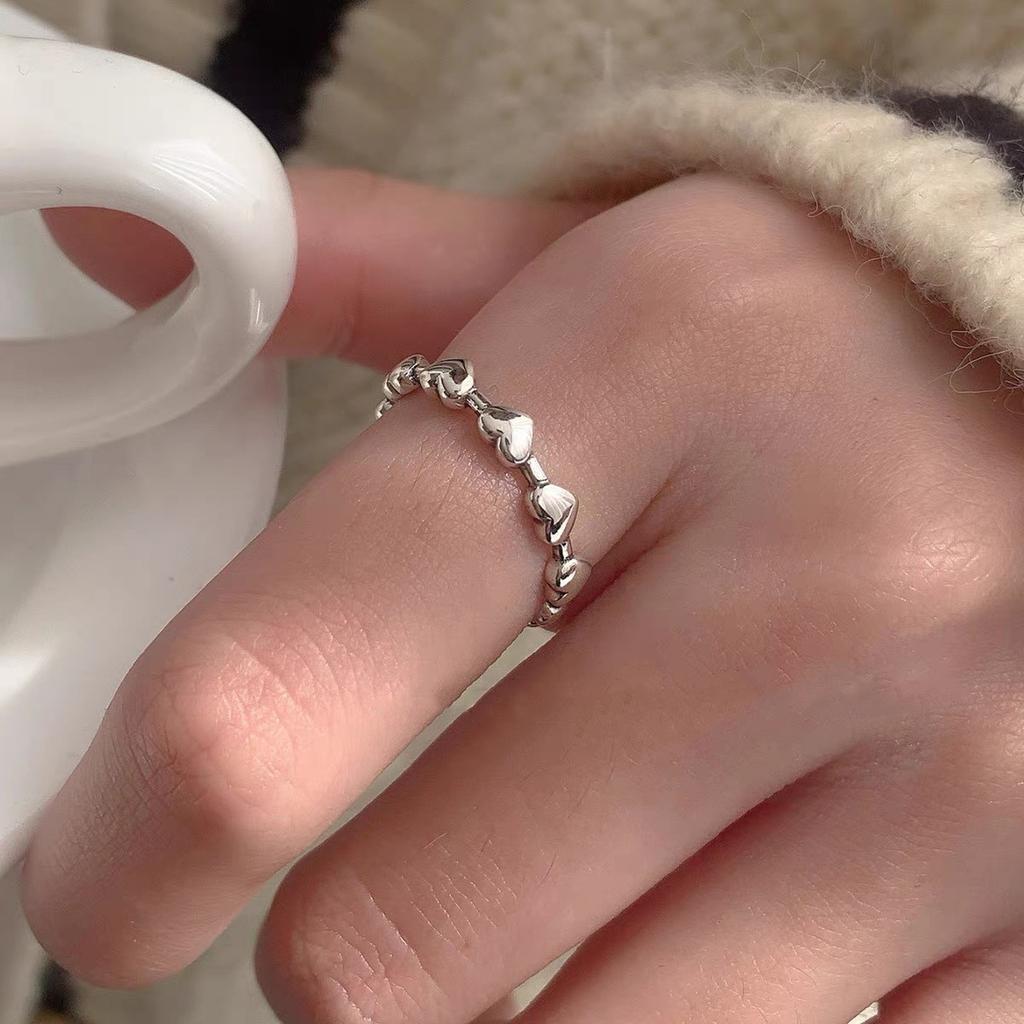 Korean Version Plain Ring Irregular 925 Sterling Silver Versatile Ring Women's Niche Ins Style Design Non-fading Combination Ring