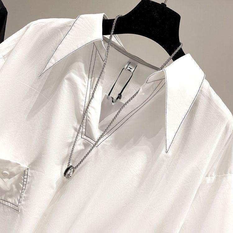 Нестандартные белые рубашки для женщин, летние свободные топы в корейском стиле с короткими рукавами