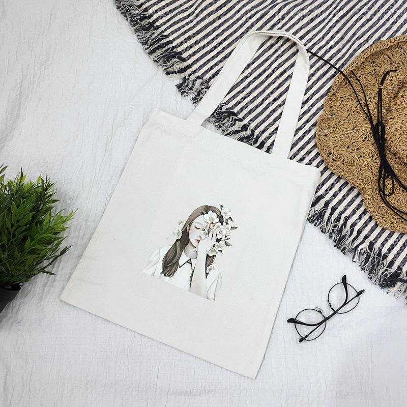Cartoon Canvas Bag Women's Shoulder New Student Literary Printed Cloth Bag Handbag Simple Large-capacity Shopping Bag