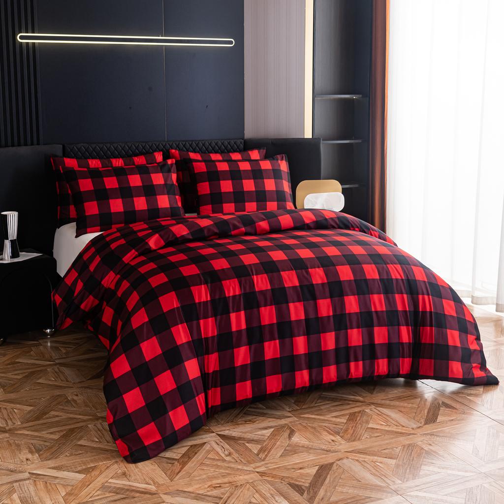 Пододеяльник, красно-черный с рисунком в виде клетки буйвола, двусторонний пуховый комплект из микрофибры, современное постельное белье для женщин и мужчин