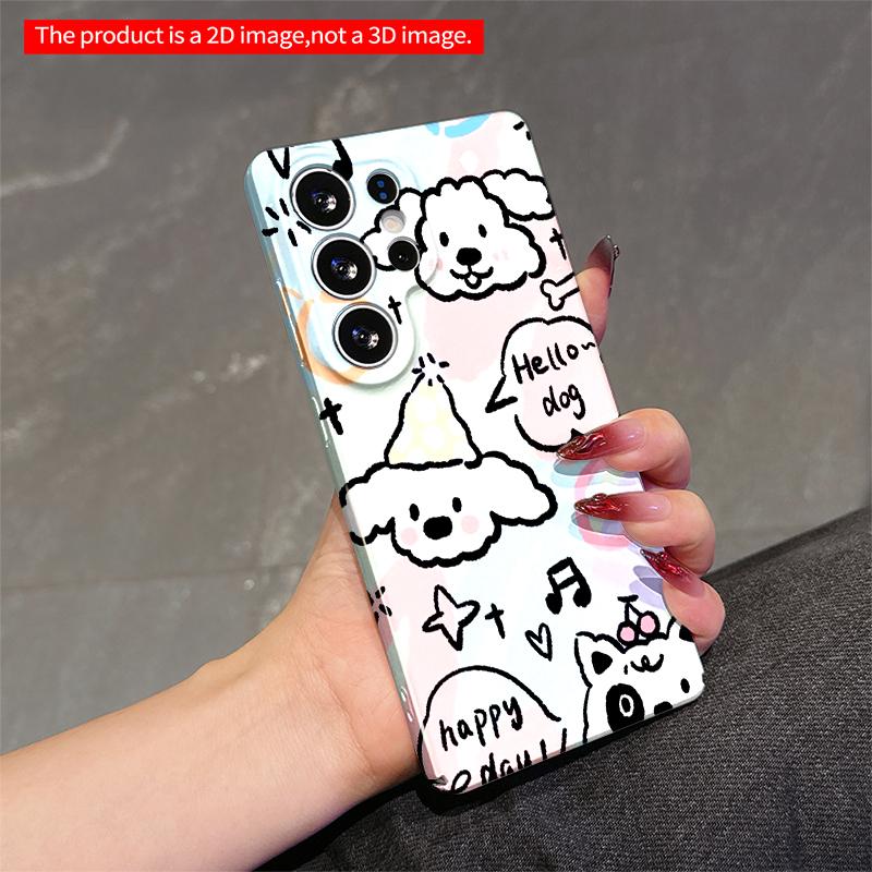 2DFlat Samsung phone case Cute Dog & Cat Illustration Phone Case Applicable to Galaxy S22 S23 S24 S25ULTRA S26 A12 A13 A14 A15 A16 A34 A35 A54 A55
