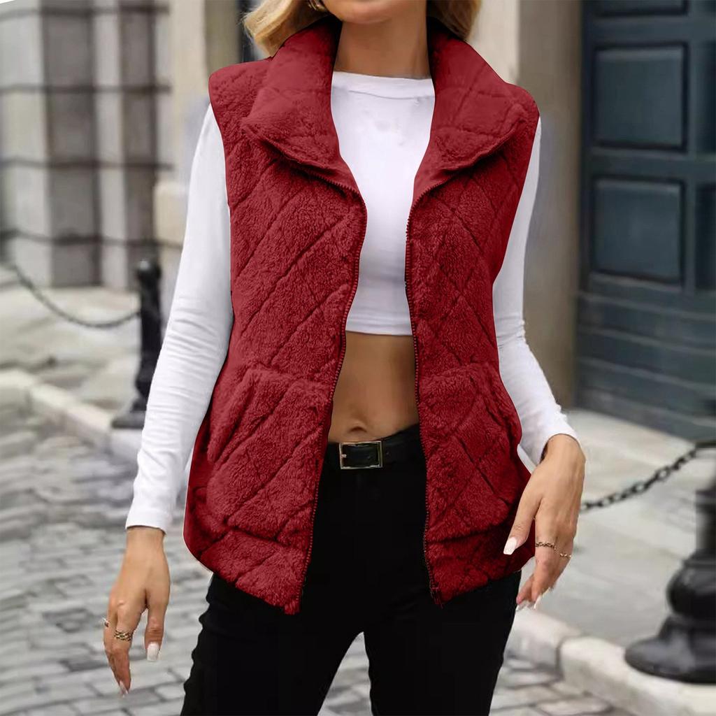 Женская повседневная модная однотонная куртка с длинными рукавами на молнии со свободными карманами из плюша