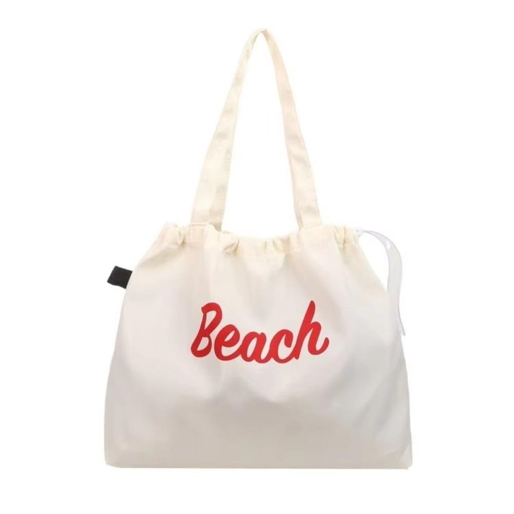 Fashion Canvas Shoulder Bag Portable Casual Handbag Large Capacity Letters Printed String Tote Bag Shopping
