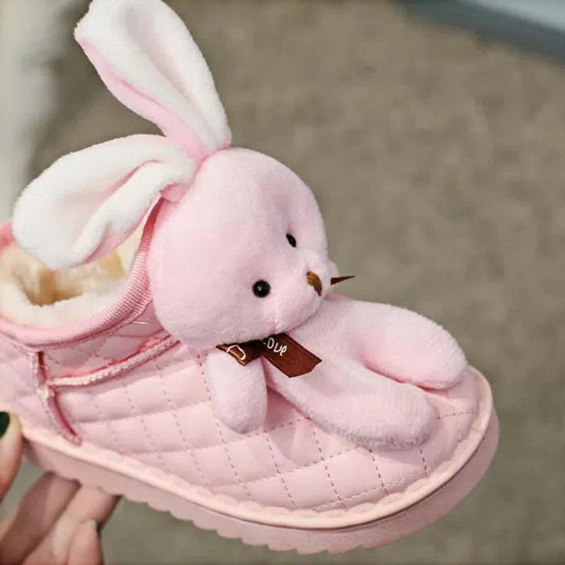 Детские зимние сапоги с изображением кролика из мультфильма, женские зимние новые ботильоны для мальчиков и девочек с утолщенной шерстью из хлопка для детей