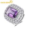 925 Sterling Silver Resizable 10*14MM Natural Amethyst Rings for Women Engagement Cocktail Party Fine Jewelry