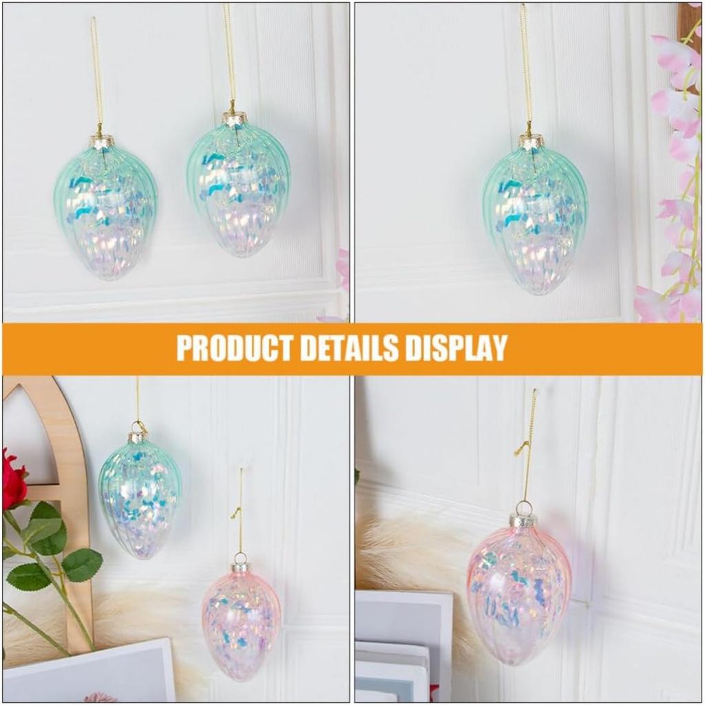Glass Easter Egg Ornaments Stained Glass Easter Egg Ornaments Hanging Iridescent Ball Glitter Easter Eggs Pastel Egg Spring Tree Decorations,2pcs