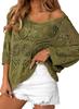 Spring/Summer 2025 Crochet Hollow Seven-Sleeve Off-the-Shoulder Pullover Sweater for Women